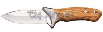 1201064 - COLTELLO CON SCUOIATORE MANICO OLIVO E VIROLA ACCIAIO LAMA 11 CM PESO 236 GR - COMPLETO DI FEDERO - JOKER CO06