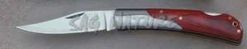 1203066 - COLTELLO TASCABILE CON MANICO LEGNO 2 TESTINE INOX LAMA CM 8 - JKR15