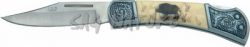 1203089 - COLTELLO TASCABILE CON MANICO BIANCO DECORATO CON CINGHIALE - TESTINA INOX LAMA 7 CM - JKR112