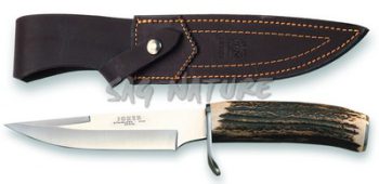 1201031 - COLTELLO CON MANICO IN CORNO DI CERVO LAMA 14,5 CM IN ACCIAIO 440 PESO 195 GR - COMPLETO DI FODERO - JOKER CC38