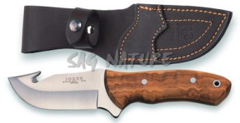 1201085 - COLTELLO CON SCUOIATORE MANICO OLIVO LAMA 10 CM ACCIAIO 440 - PESO 215 GR - COMPLETO DI FODERO - JOKER CO65