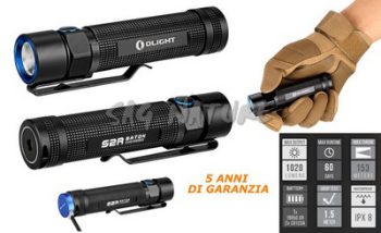 5501014 - LAMPADA S2R BATON II RICARICABILE - 1020 LUMENS -  BATTERIE 1X18650 - DISTANZA ILLUMINAZIONE 153 METRI -  IMPERMEABILE - 105X23 MM - GARANZIA 5 ANNI - OLIGHT