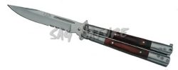1203015 - COLTELLO BUTTERFLY CON MANICO LEGNO LAMA 10 CM SEGHETTATA - JKR145