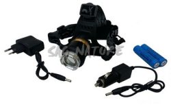 0801105 - TORCIA-LAMPADA FRONTALE CON FASCIO DI LUCE REGOLABILE E PACCO BATTERIA RICARICABILE - 1800 LUMENS - 2 BATT. 18650 - CARICATORE 12V/220V - LOWCOSTLAMP