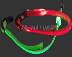 0804073 - COLLARE FLUORESCENTE VERDE IN NYLON DOPPIO STRATO CON ALL'INTERNO UNICO LED MOLTO BRILLANTE - MISURA 40-50 CM - SIZE L