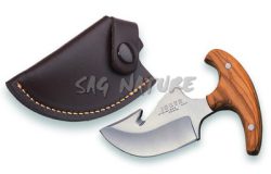 1201067 - COLTELLO CON SCUOIATORE CON MANICO OLIVO LAMA 8 CM ACCIAIO 440 PESO 100 GR - COMPLETO DI FODERO - JOKER CO11