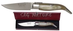 1201145 - COLTELLO CON MANICO CORNO DI TORO LAMA INOX MOLIBDENO VANADIO 8 CM PESO 74 GR - COMPLETO DI ASTUCCIO - JOKER NA120