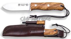 1201314 - COLTELLO BUSHCRAFT E CACCIA JBS9 TRAMPERO ACCIAIO SANDVIK 14C28N MANICO OLIVO LAMA 10 CM PESO 185 GR - COMPLETO DI FODERO PELLE CON ACCIARINO - JOKER CO113-P