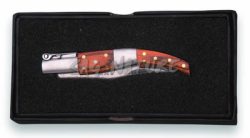 1203060 - COLTELLO TASCABILE CON MANICO LEGNO ROSSO VIROLA ACCIAO INOX LAMA 7 CM - JKR300