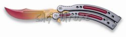 1203233 - COLTELLO BUTTERFLY COLORE NERO/ROSSO CON LAMA E MANICO CURVI APERTURA C/PRESSIONE DEL PUGNO LAMA 10 CM COMPLETO DI FODERO NYLON - JKR541
