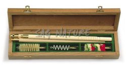 1301130 - KIT PULIZIA FUCILE IN SCAT. LEGNO VERNIC. C/BACCHET. LEGNO VERNIC., A 3 PEZZI DIAM. 13 MM, SCOVOLI LANA, SETOLA E BRONZO A ELICA