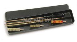 1301133 - KIT PULIZIA CARABINA FLOBERT E ARIA COMPR. SCAT.  PLAST. C/BACCHET. OTTONE A 3 PEZZI, SCOVOLI LANA, SETOLA, BRONZO