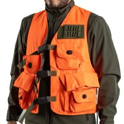 1709028 - GILET TECNICO ARANCIO PER CINGHIALAI O BECCACCIAI CON 6 TASCHE IMPERMEABILI, REGOLAZIONE ANTERIORI E LATERALI,ZAINO CHIUDIBILE SULLA SCHIENA