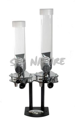 3301010 - COPPIA DOSATORI PER POLVERE IN VETRO ANTISTATICO E PIOMBO IN PEXIGLASS CON REGOLATORI, CALCABORRE E SUPPORTO DA TAVOLO - GAEP