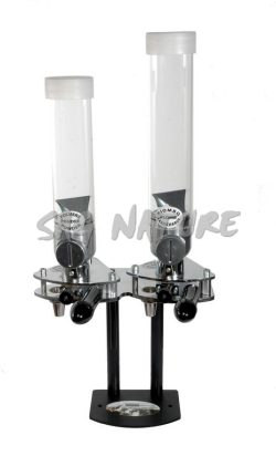 3301010 - COPPIA DOSATORI PER POLVERE IN VETRO ANTISTATICO E PIOMBO IN PEXIGLASS CON REGOLATORI, CALCABORRE E SUPPORTO DA TAVOLO - GAEP