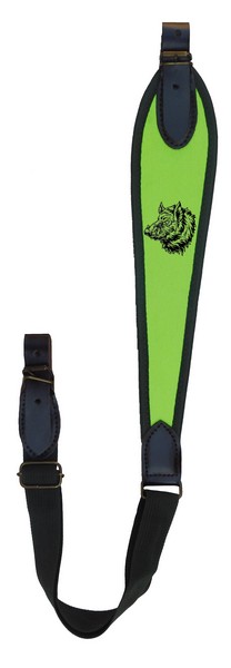 6203002 - BRETELLA/TRACOLLA VERDE FLUO PER CARABINA CON ANTISCIVOLO E RICAMO CINGHIALE - SAG NATURE
