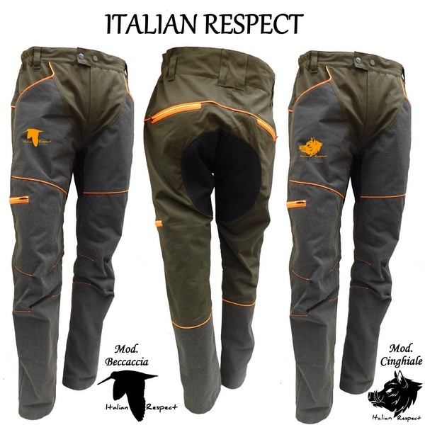 0101002 - PANTALONE ITALIAN RESPECT AG1 IN COTONE CON FIBRA ELASTICA E RIPORTO IN KEVLAR SULLE GAMBE - DALLA TG 42 ALLA 64 - SAG NATURE - TAGLIA 44 - 46 - 48 -50 - 52 CINGHIALE TERMINATA- LE TAGLIE 48 - 50 - 52 -54 - 56 - 58 60 - 62 BECCACCIA TERMINATA -