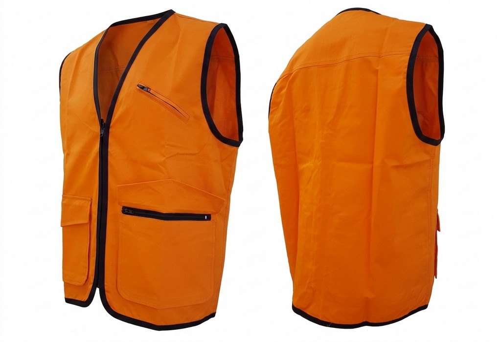 0102002 - GILET ARANCIONE ALTA VISIBILITA' IN COTONE 100% - DUE TASCHE ANTERIORI CON ZIP E PATTA  E TASCHINO PORTARADIO - SAG NATURE - TG S ALLA TG 5XL