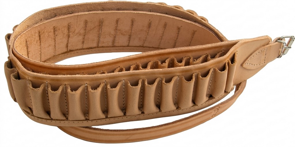 0305047 - CARTUCCIERA IN VACCHETTA CON DUE FASCE SOVRAPPOSTE - 50 CELLE - TUTTI I CALIBRI - SAG NATURE