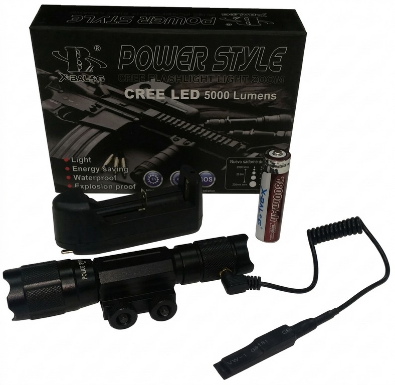 0801128 - TORCIA-LAMPADA COMPLETA DI ATTACCO WEAVER + BATTERIA RICARICABILE 18650 + CARICABATTERIA DA MURO + CONTROLLO REMOTO - LOWCOSTLAMP