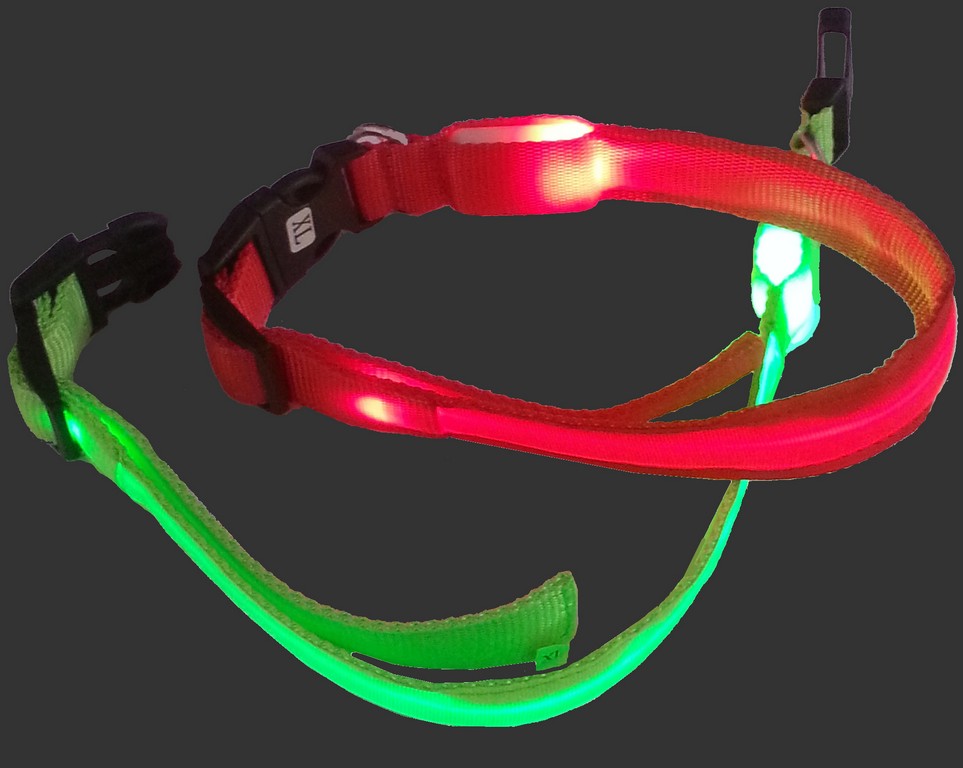 0804069 - COLLARE FLUORESCENTE ARANCIONE IN NYLON DOPPIO STRATO CON ALL'INTERNO UNICO LED MOLTO BRILLANTE - MISURA 40-50 CM - SIZE L