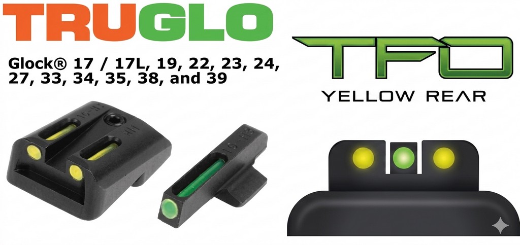 0806007 - MIRINO PER PISTOLA AL TRIZIO TFO PER GLOCK - ANTERIORE VERDE, POSTERIORE GIALLO - TG131GT1Y - TRUGLO