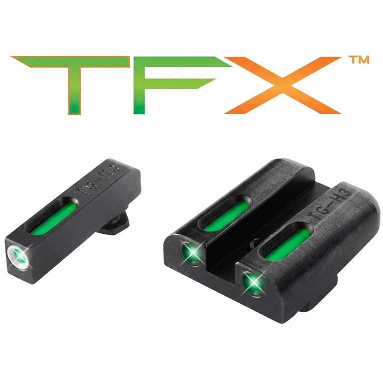 0806222 - SET MIRINO E TACCA DI MIRA TFX PER PISTOLA GLOCK 17, 17L, 19, 22, 23, 24, 26, 27, 33, 34, 35, 38, 39 - ANTERIORE E POSTERIORE VERDE - TG13GL1A - TRUGLO