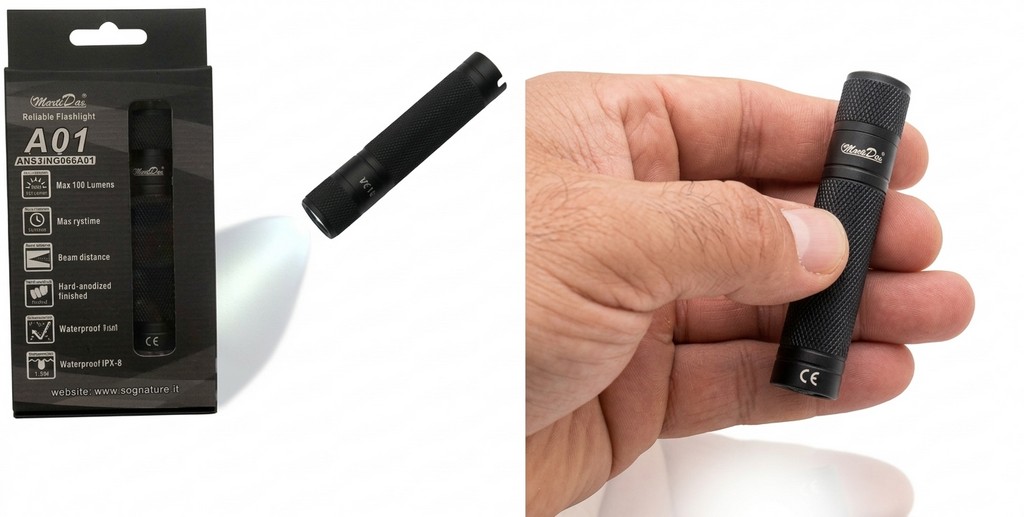 0806231 - LAMPADA-TORCIA A01 MARTIDEN 120 LM TASCABILE - DISTANZA ILLUMINAZIONE 50 MT - PESO 20 G - 79X17,1 MM - SAG NATURE