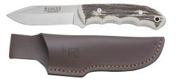 1201003 - COLTELLO CON MANICO IN CORNO DI CERVO LAMA IN MOLIBDENO VANADIO 9,5 CM PESO 188 GR - COMPLETO DI FODERO CUOIO - JOKER CC85