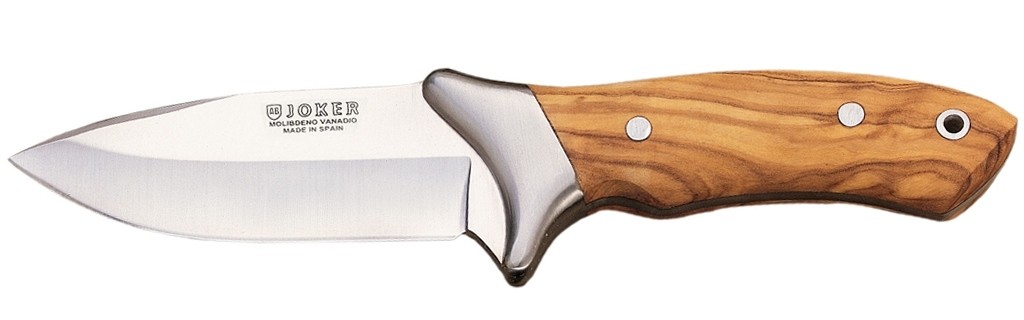 1201064 - COLTELLO CON SCUOIATORE MANICO OLIVO E VIROLA ACCIAIO LAMA 11 CM PESO 236 GR - COMPLETO DI FEDERO - JOKER CO06