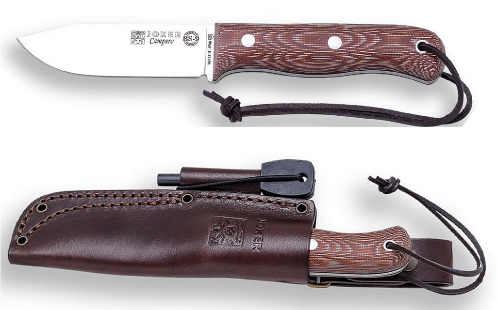 1201092 - COLTELLO BUSHCRAFT E SURVIVAL BS9 CAMPERO ACCIAO MOVA 1.4116 MANICO MICARTA LAMA 10,5 CM PESO 190 GR - COMPLETO DI FODERO PELLE CON ACCIARINO - JOKER CM112-P