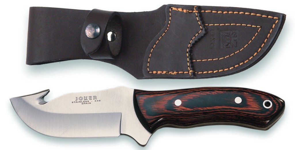 1201116 - COLTELLO CON SCUOIATORE CON MANICO STAMINA LAMA 10 CM ACCIAIO 440 PESO 215 GR - COMPLETO DI FODERO - JOKER CR65