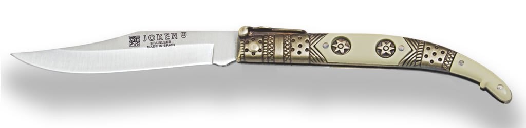 1201121 - COLTELLO CLASSICO CON MANICO DECORATO IN ZAMAK E LAMA 8 CM PESO 53 GR - JOKER N102D