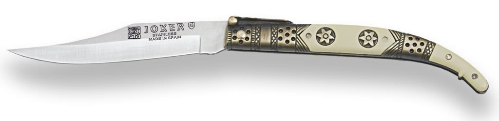 1201126 - COLTELLO CLASSICO CON MANICO DECORATO IN ZAMAK E LAMA 10 CM PESO 74 GR - JOKER N103D