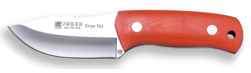 1201220 - COLTELLO BUSHCRAFT ERIZO TS1 PER COLLO E CINTURA ACCIAIO MOVA 1.4116 MANICO MICARTA LAMA 7,5 CM PESO 135 GR - COMPLETO DI FODERO IN PELLE - JOKER CN81