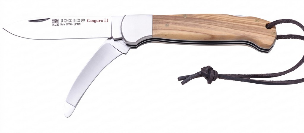 1201523 - COLTELLO MULTIUSO CANGURO II CON MANICO IN OLIVO E VIROLA IN ACCIAIO LAMA 8,5 CM PESO 135 GR - JOKER NO127