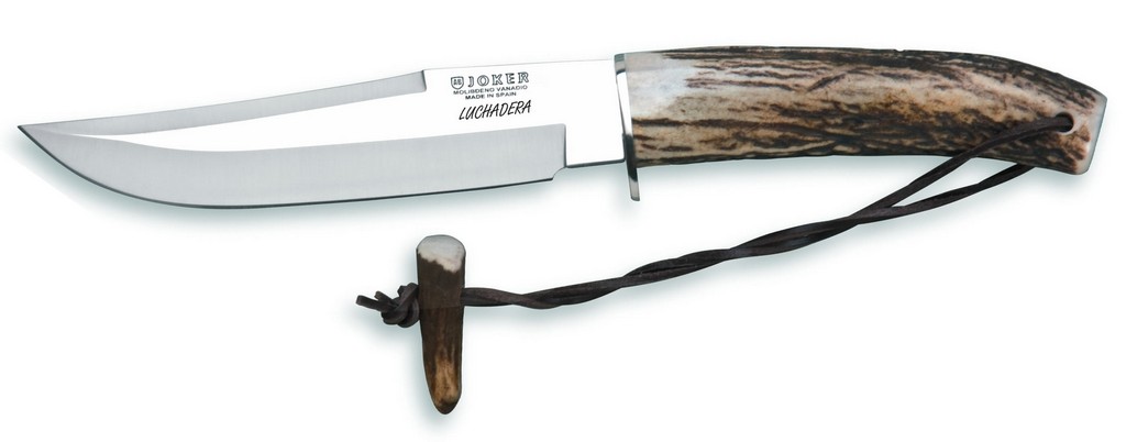 1201774 - COLTELLO CON MANICO IN CORNO DI CERVO LAMA 16 CM PESO 240 GR - COMPLETO DI FODERO CUOIO - JOKER CC73