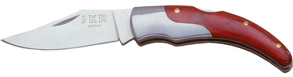 1203049 - COLTELLO TASCABILE CON MANICO IN LEGNO ROSSO INOX VIROLA E FOGLIA LAMA 6 CM - JKR12
