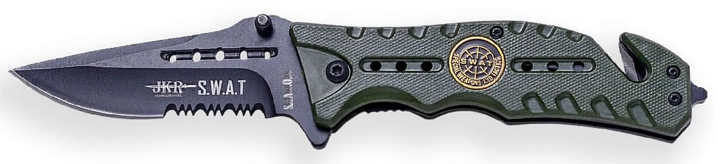 1203057 - COLTELLO SWAT CON APERTURA ASSISTITA CON MANICO IN ALLUMINIO LAMA 8 CM - CON FODERO NYLON - JKR491