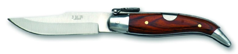 1203078 - COLTELLO TASCABILE CON MANICO LEGNO ROSSO TESTINE ALLUMINIO LAMA 6,5 CM - JKR140