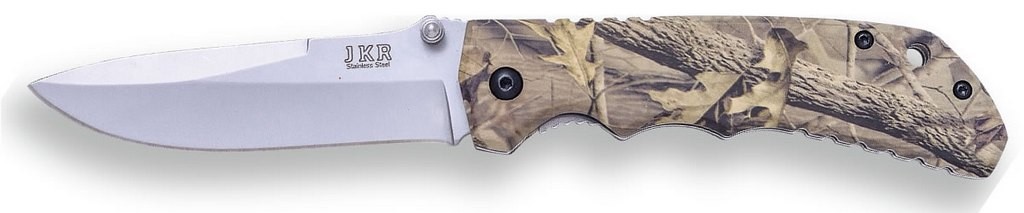 1203080 - COLTELLO TASCABILE SPORTIVO CON APERTURA MANUALE CON MANICO IN ALLUMINIO CAMOUFLAGE CON CLIP LAMA DA 8,5 CM - JKR528