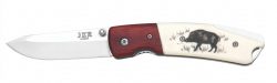 1203115 - COLTELLO TASCABILE CON MANICO BIANCO DECORATO CINGHIALE TESTINA INOX LAMA 7,5 CM - JKR368