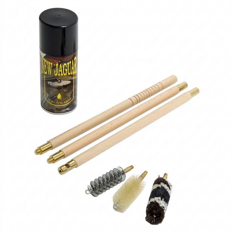1301174 - KIT PULIZIA FUCILE IN BUSTA PLAST. C/BACCHET. LEGNO VERNIC. A 3 PZ, SCOVOLI LANA, SETOLA, ACCIAIO AD ELICA E OLIO SPRAY DA 125 ML