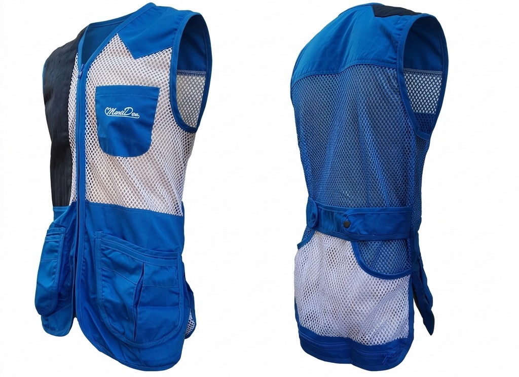 2901001 - GILET DA TIRO SPORTING - COL. CELESTE E BIANCO - CON RIPORTO SULLA SPALLA IN ALCANTARA - TG M ALLA 3XL - MARTIDEN - SAG NATURE