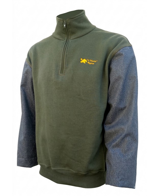 2901080 - MAGLIA SUPREME IN PILE MEZZA ZIP CON RIPORTO IN KEVLAR SULLE MANICHE - COL. VERDE - TG S ALLA 5XL - LA NUOVA REGINA - SAG NATURE