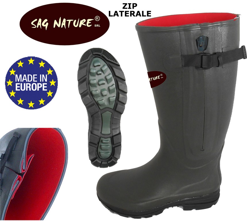 3901008 - STIVALE GINOCCHIO HIIUMAA IN CAUCCIU VERDE SCURO CON INTERNO IN NEOPRENE 4 MM E ZIP LATERALE - PESO 1,27 KG - DA N 38 AL N 48 - SAG NATURE