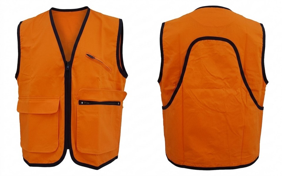 0102001 - GILET ARANCIONE ALTA VISIBILITA' COTONE 100% - DUE TASCHE ANTERIORI CON ZIP E PATTA E TASCHINO PORTA RADIO - TASCAPANE - SAG NATURE - TG S ALLA TG 5XL