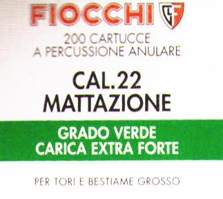 0501026 - CARTUCCE 22 A MATTAZIONE - GRADO VERDE - EXTRA FORTE - CF. 200 PZ - FIOCCHI